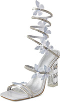 Womens Lace Up Rhinestone Block Heel Sandals - Sparkly Party Heels