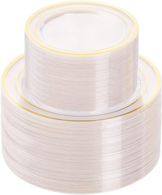 200PCS Clear Gold Plastic Party Plates - BESTVIP Quality