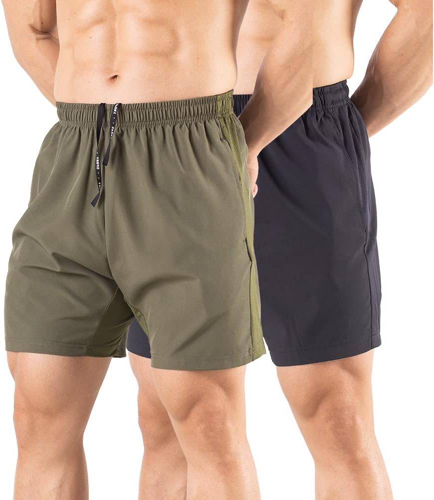 Quick Dry Men's Running Shorts 2-Pack with Zip Pockets