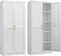 Kitchen Pantry Cabinet 71in White Metal Storage Cabinet - Tall Durable