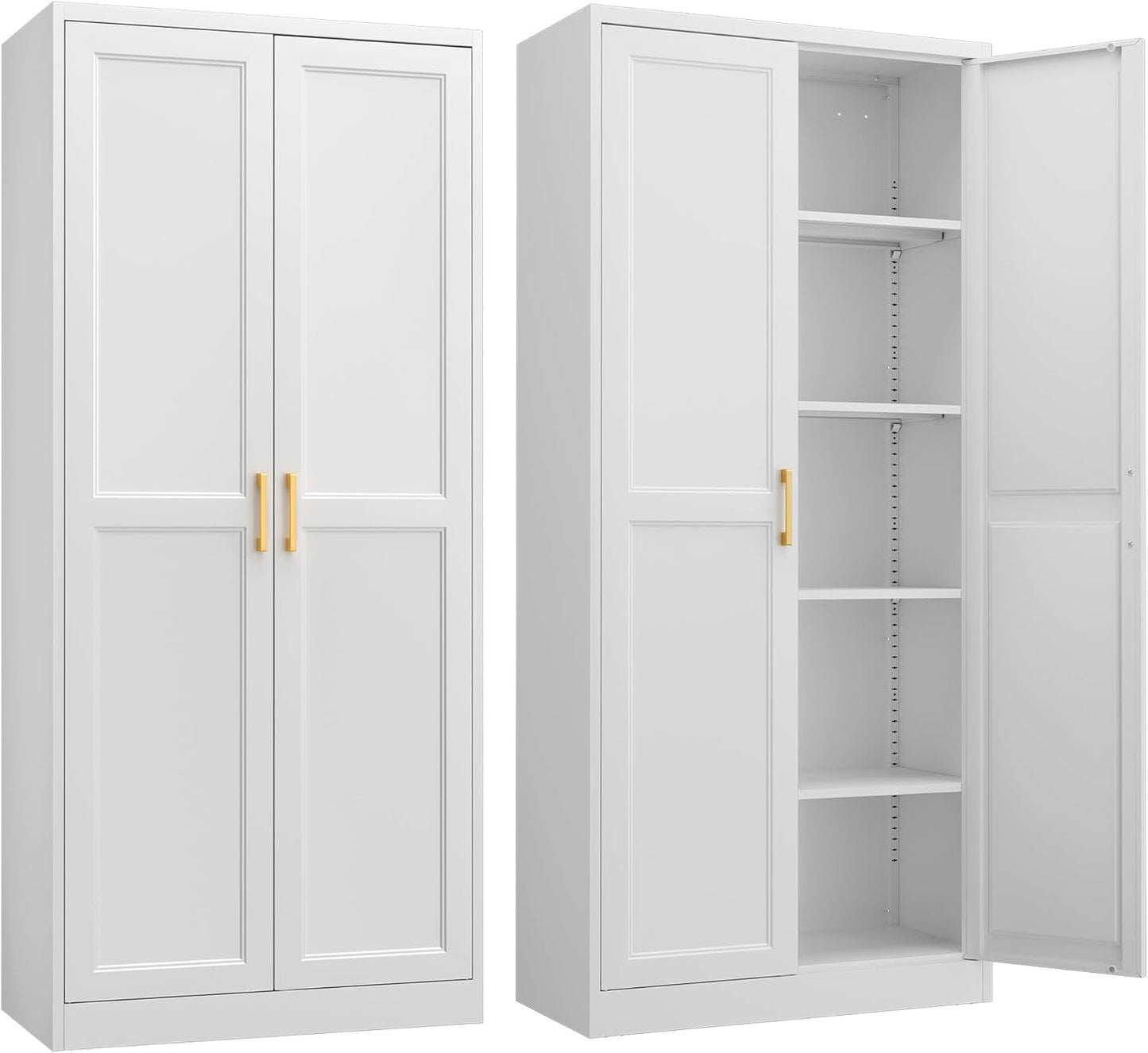 Stylish 71in White Metal Pantry Storage Cabinet with Doors