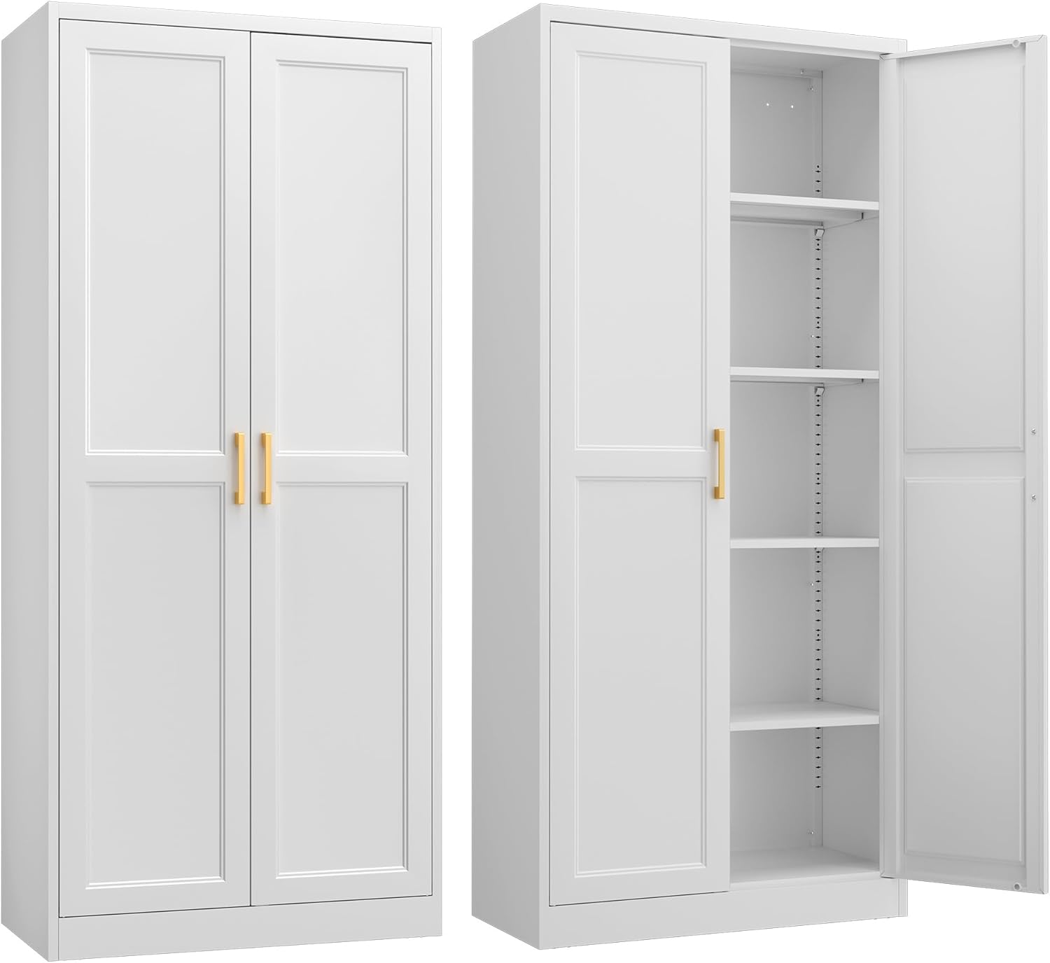 Stylish 71in White Metal Pantry Storage Cabinet with Doors