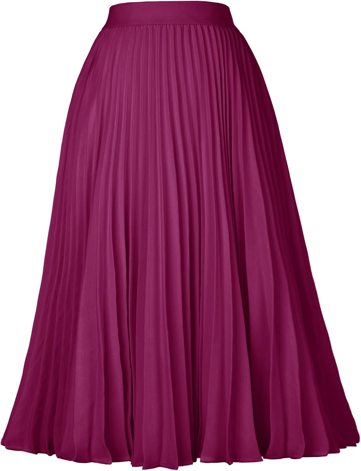 High Elastic Waist Pleated Chiffon Midi Swing Skirt for Women