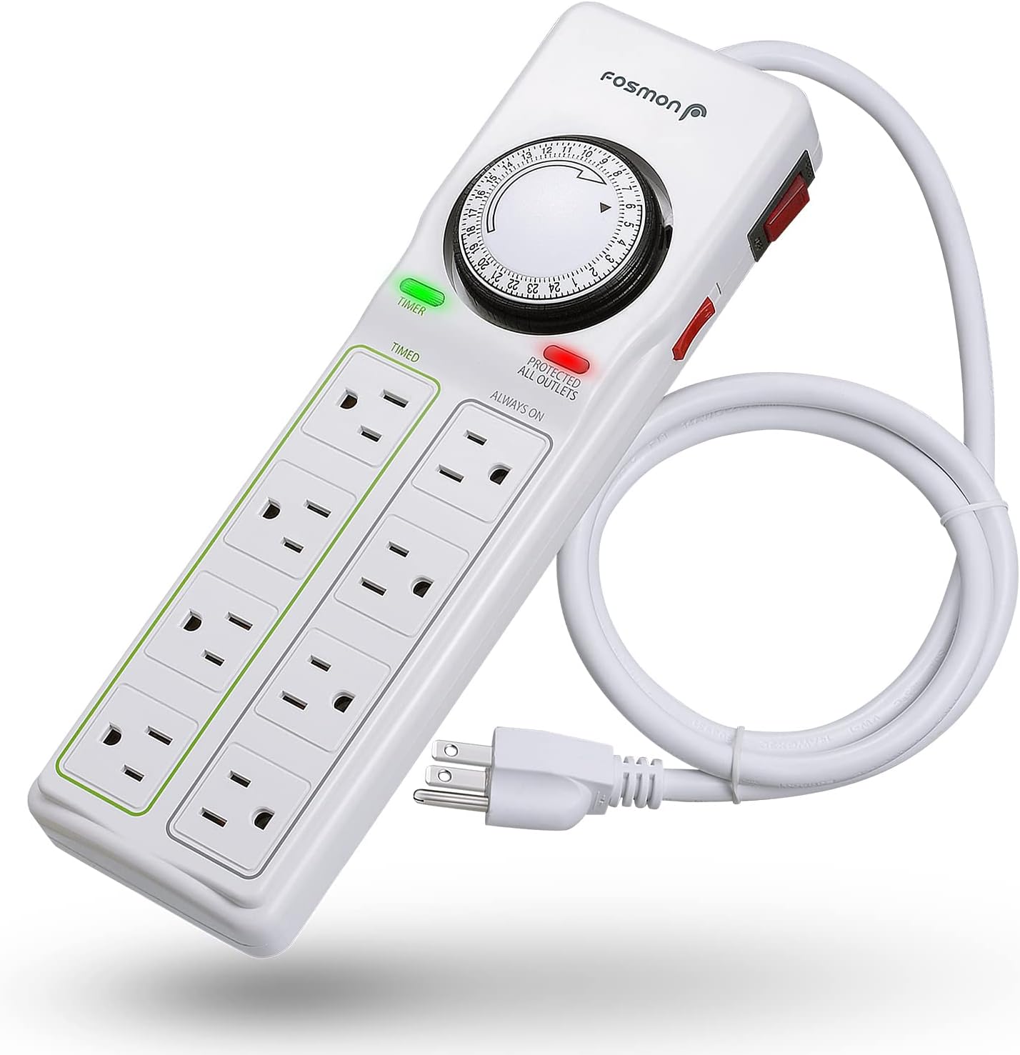 Fosmon Power Strip with Timer - 8 Outlets, Programmable for Light & Power Control