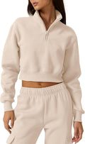 Womens Half Zip Crop Sweatshirt High Neck - Cozy Fleece Top