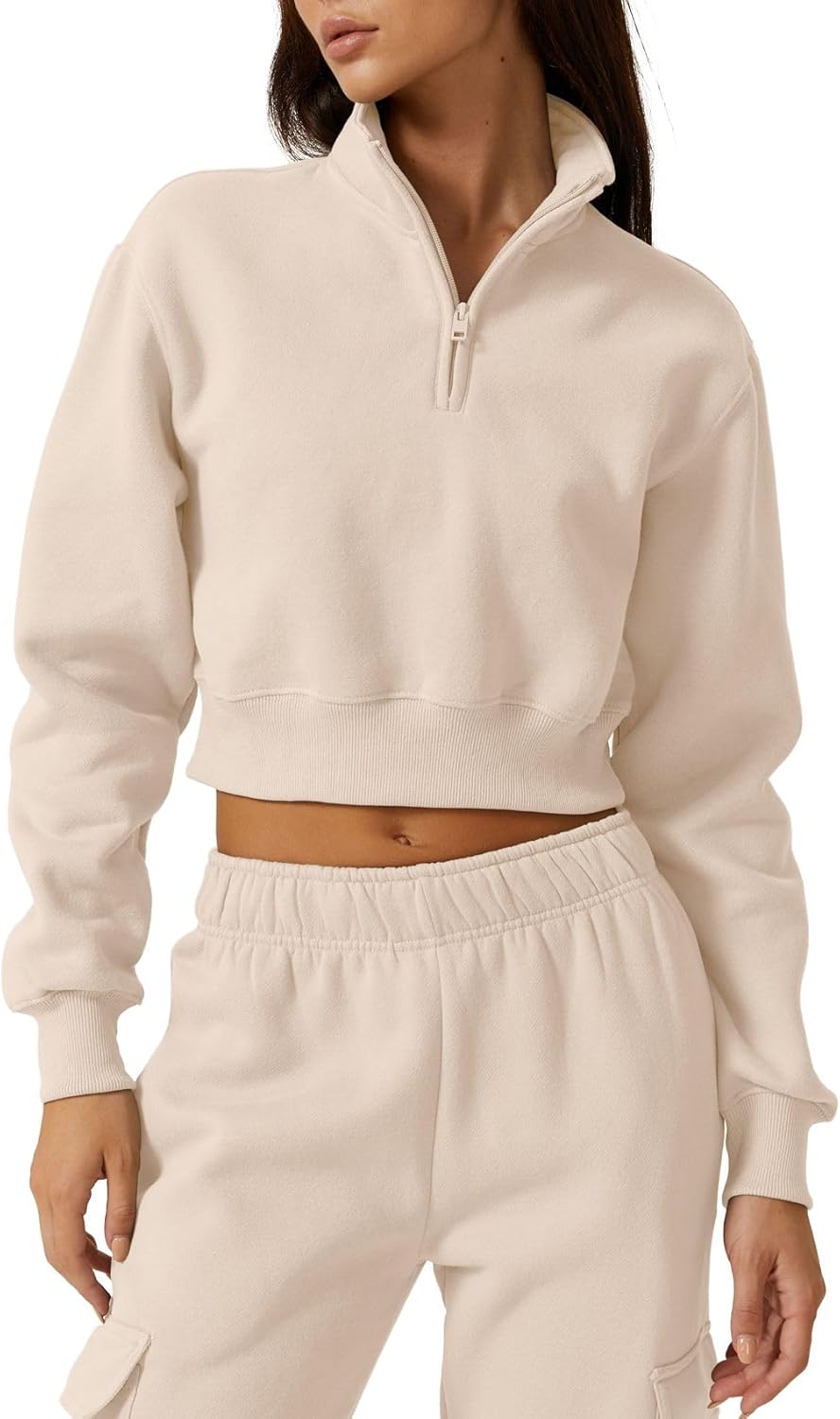 QINSEN Womens Half Zip Crop Sweatshirt for Stylish Comfort
