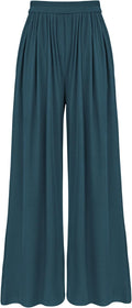 Womens Wide Leg Palazzo Knit Trousers with Pockets - Loose Fit