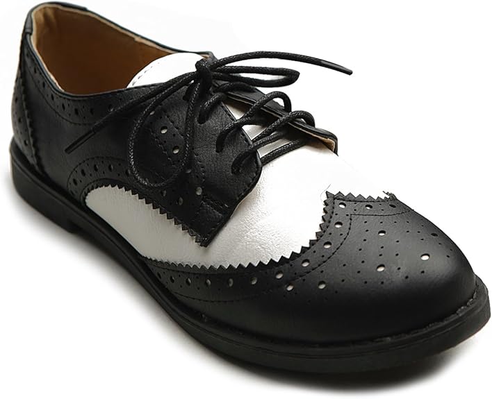 Ollio Women's Flat Shoe Wingtip Lace Up Two Tone Oxford Review
