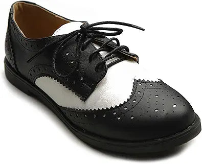 Ollio Women's Flat Shoe Wingtip Lace Up Two Tone Oxford Review