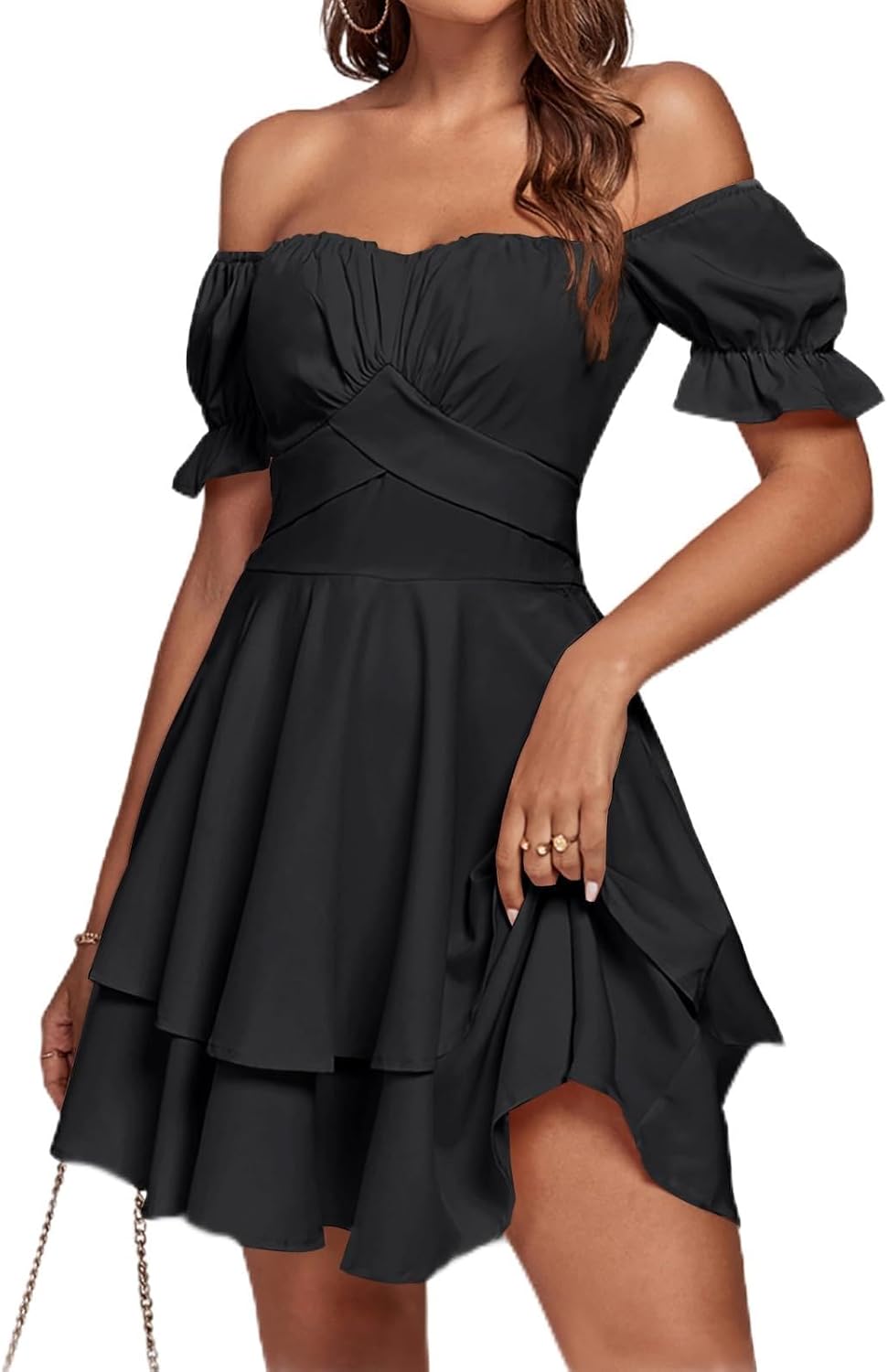 LYANER Women's Off Shoulder Ruffle Mini Dress for Every Occasion
