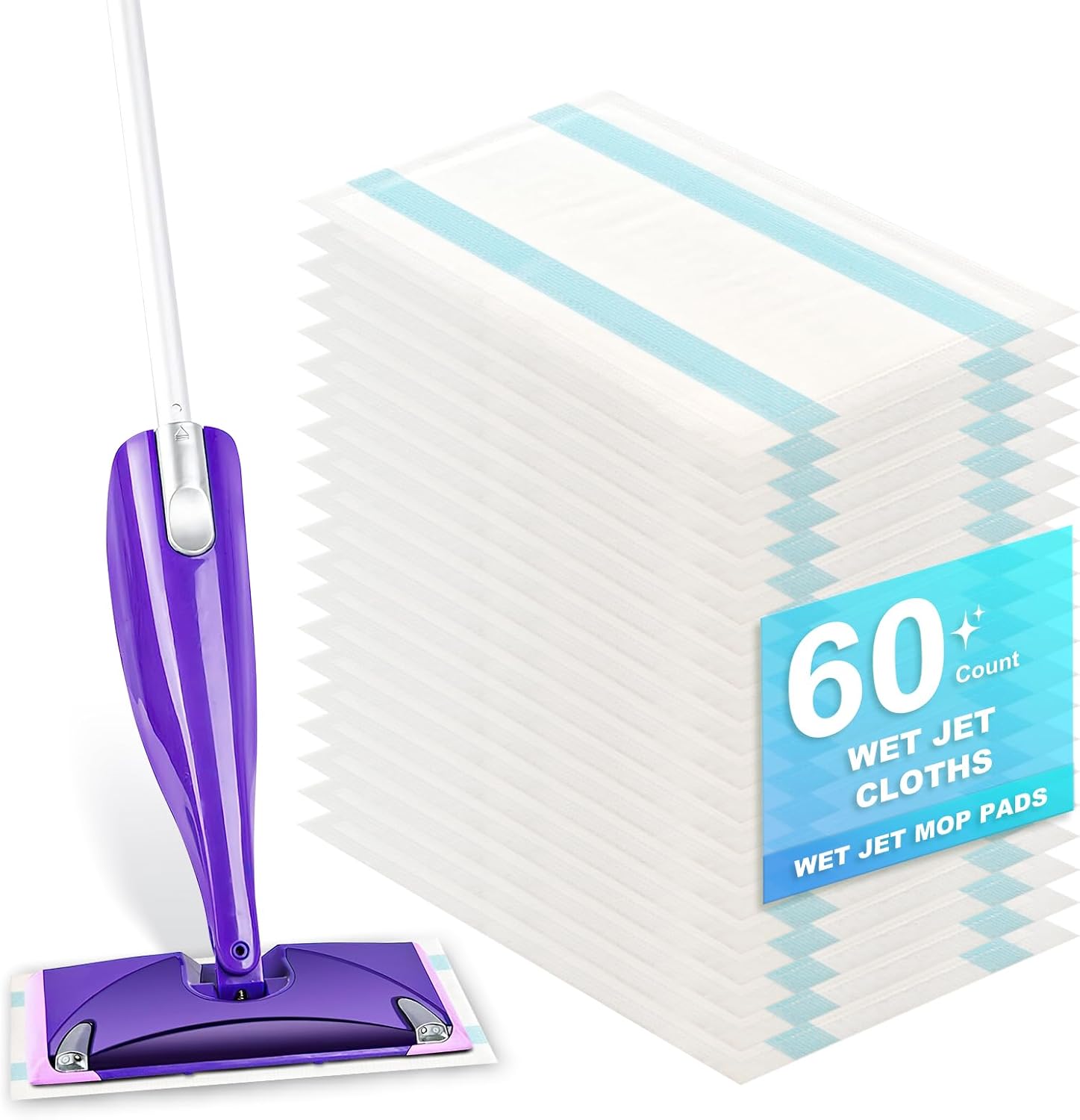 60 Count Disposable Mop Pad Refills for Swiffer Wet Jet Cleaning