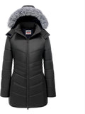 WULFUL Women's Long Winter Puffer Coat with Removable Fur Hood