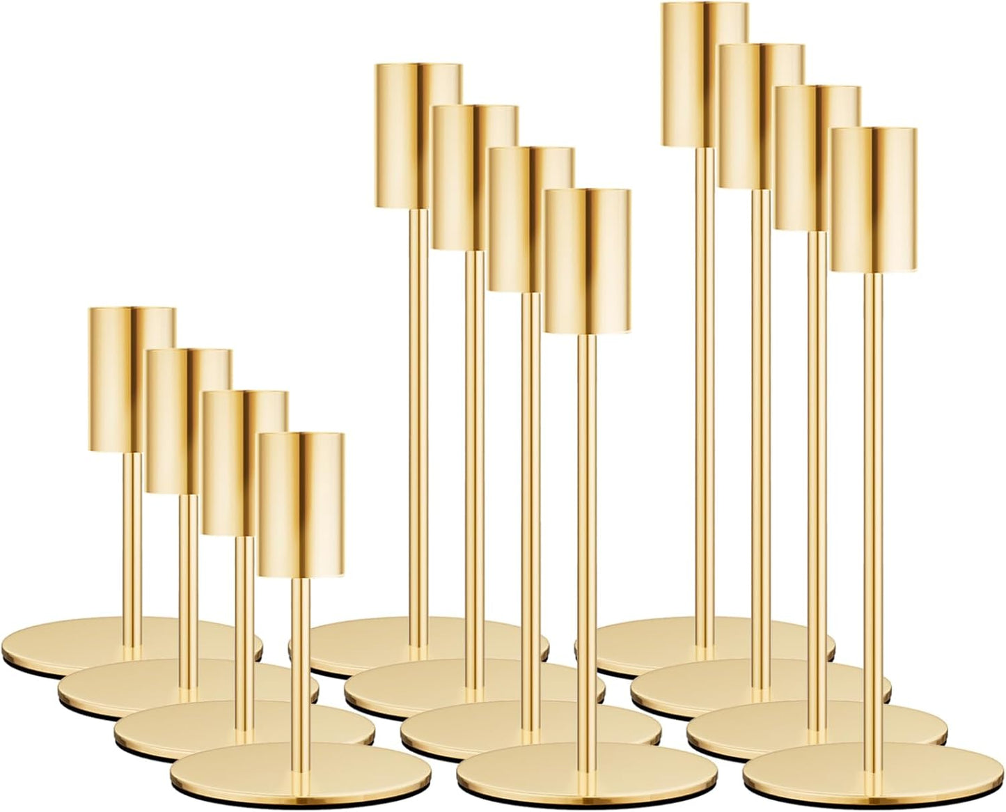 Set of 12 French Gold Taper Candle Holders for Elegant Decor