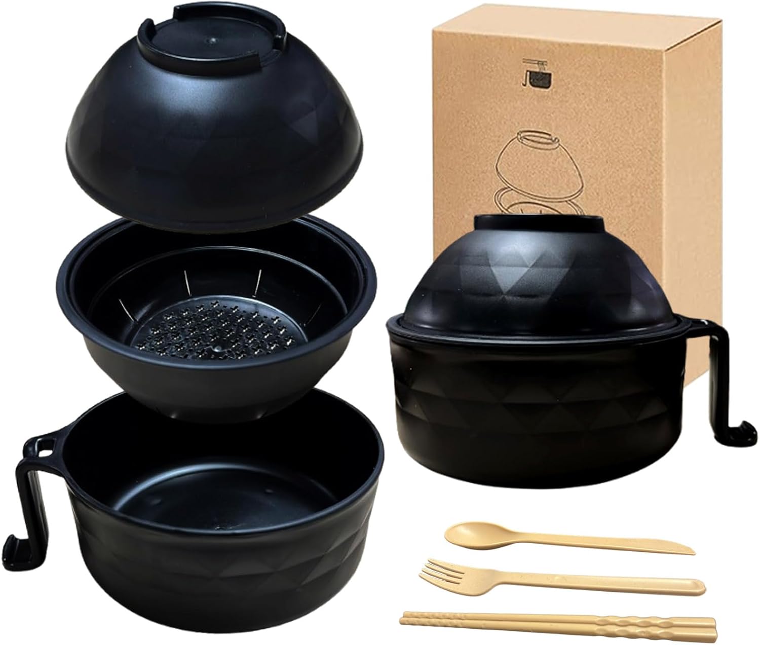 BHEYA Microwave Ramen Bowl Set - Instant Noodle Cooker & Utensils