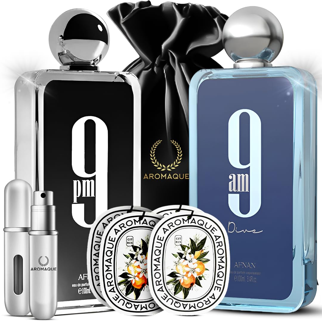 Afnan 9PM & 9AM Dive Cologne Bundle for Men with Refillable Bottle