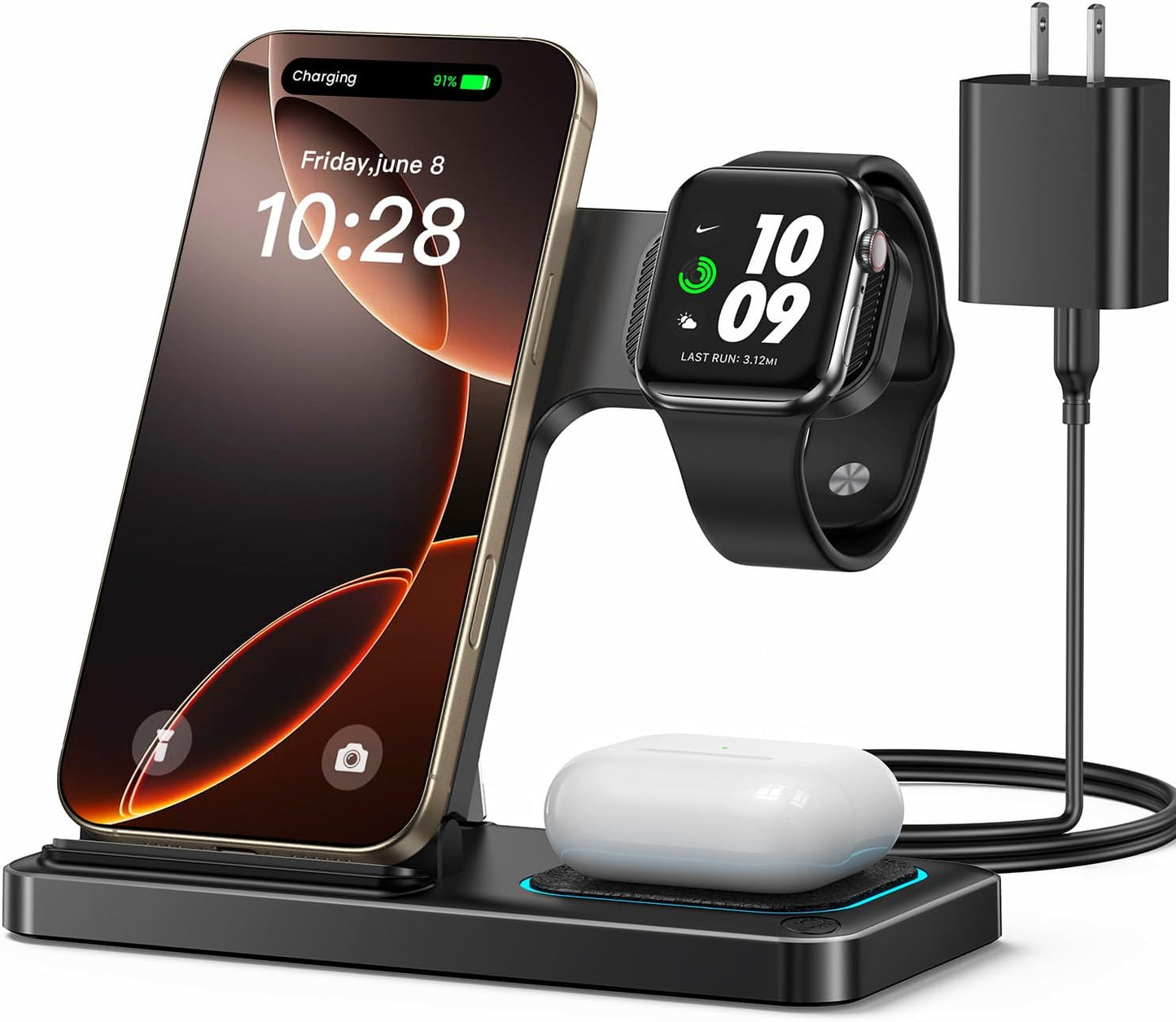 DUMTERR 3 in 1 Wireless Charger for iPhone, Apple Watch, AirPods