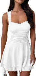 Women's Square Neck Ruffle Hem Mini Dress - Ruched Waist Slim Fit