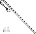 Long Metal 16 Outlet Power Strip - Wide Spaced Garage Strip