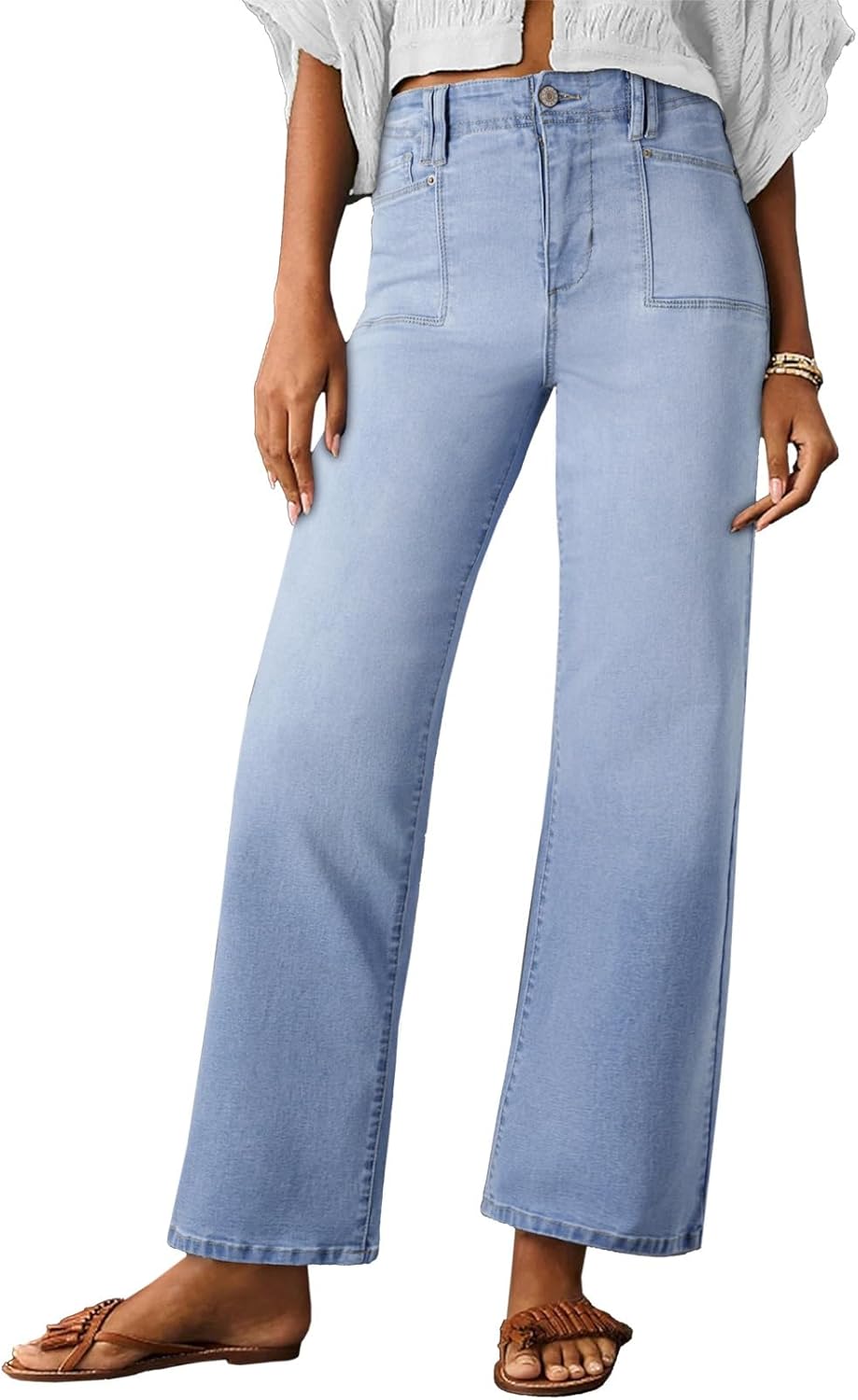 Astylish Womens Wide Leg Jeans High Waisted Stretchy Denim Pants
