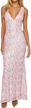Elegant Lace Floral V Neck Backless Bodycon Maxi Dress - Realtix