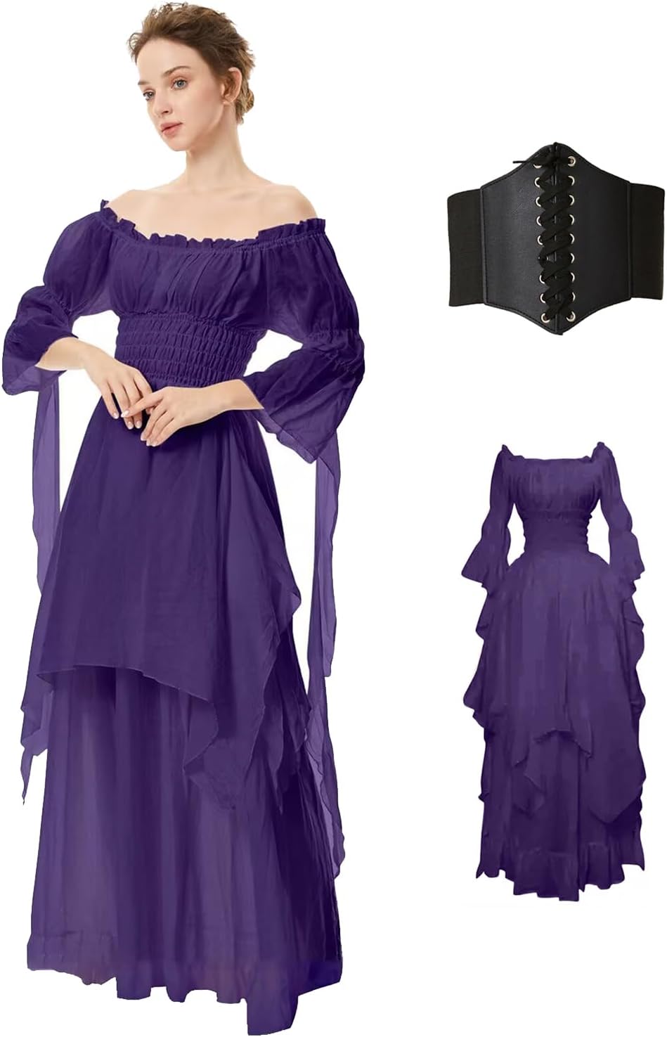 BITSEACOCO Women Medieval Off Shoulder Dress for Renaissance Events