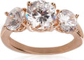 Rose 18K Gold Plated Sterling Silver Round 3-Stone Ring - Classic