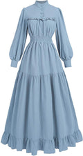 Victorian Dress for Women Long Sleeve Edwardian Cotton Gown - Elegant