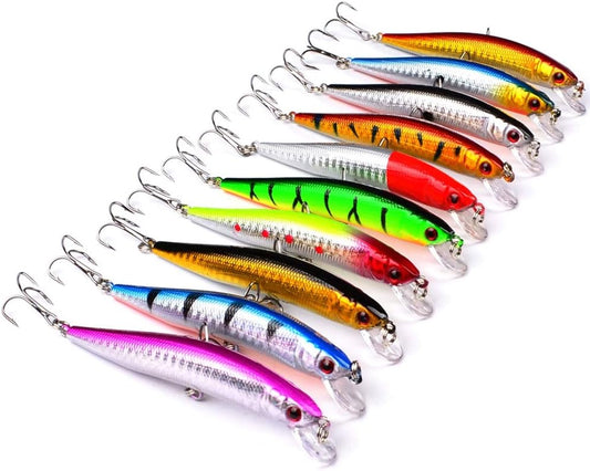 10 Life-Like Minnow Hard Lures - Bass Trout Kit