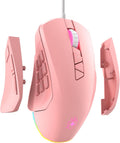 ROYALAXE MMO Gaming Mouse: 14 Programmable Buttons, 12,400 DPI, RGB, Pink