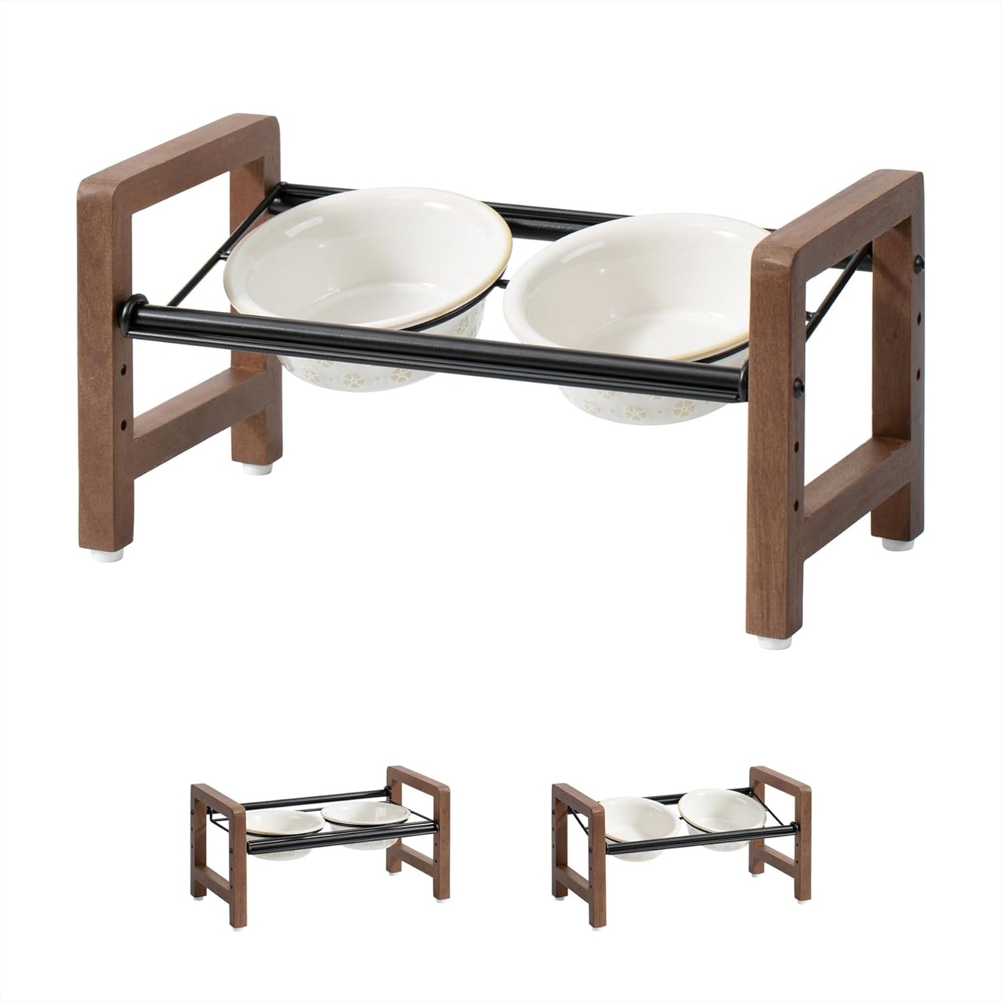 6.3inch Ceramic Adjustable Raised Double Bowls Set for Pets