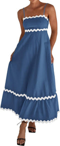Dowerme Women's A-Line Midi Summer Dress with Spaghetti Straps 2025
