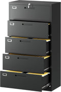 Lateral File Cabinet with 5 Drawers - Lockable Steel Storage