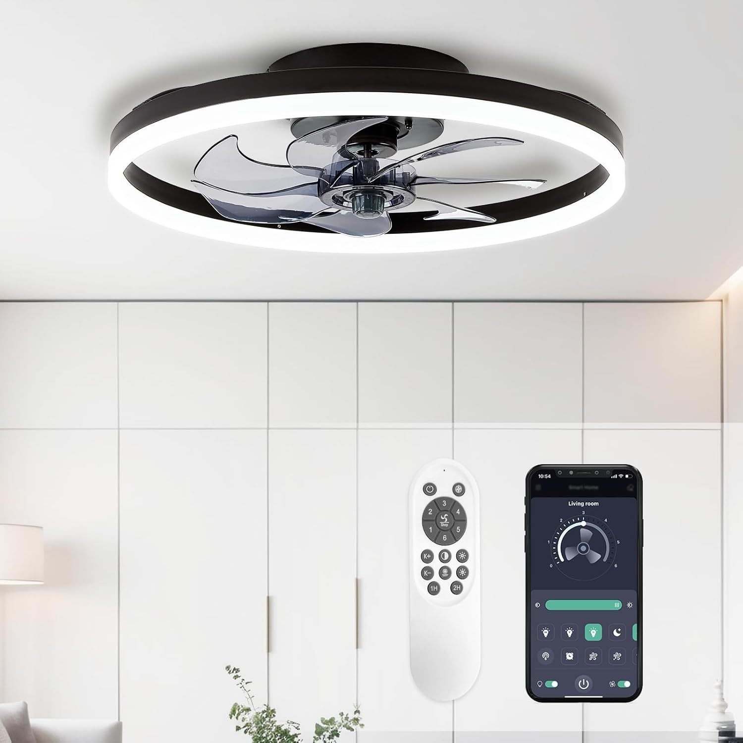 Modern Bladeless Ceiling Fan with Light for Small Rooms