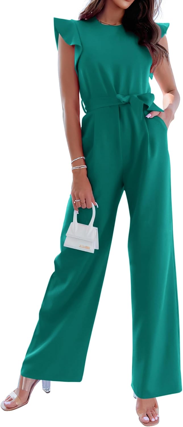 Stylish BTFBM Women Jumpsuits with Ruffle Cap Sleeves and Pockets