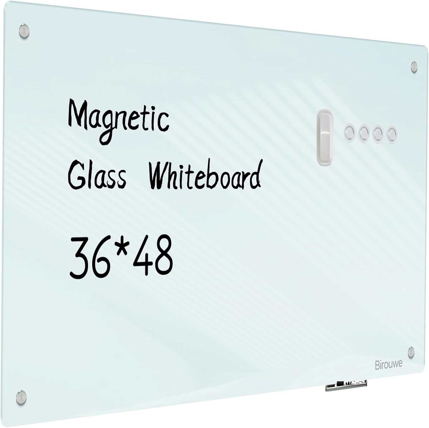 Magnetic Glass Whiteboard - Frameless Dry Erase Board 48x36