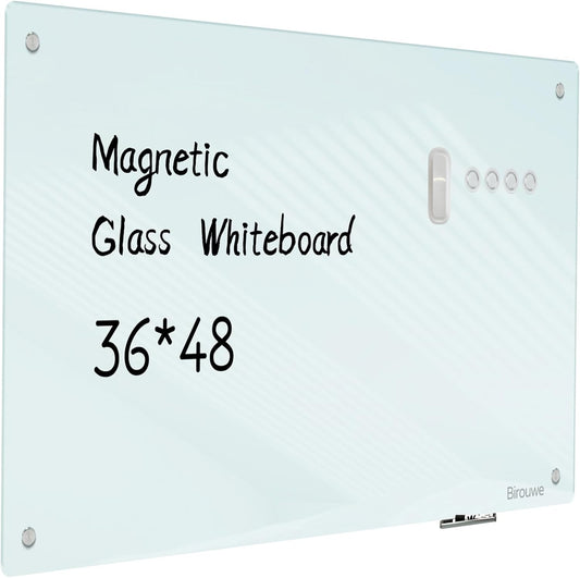 Magnetic Glass Whiteboard - Frameless Dry Erase Board 48x36
