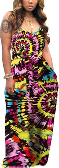 WOOSEN Womens Summer Suspender Maxi Dress with Pockets and Belt