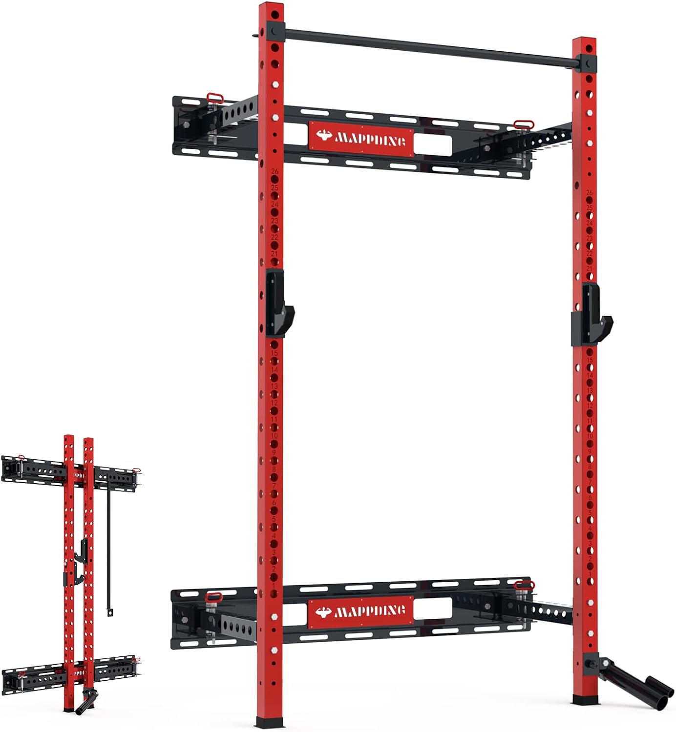 Space-Saving Foldable Squat Cage with Pull Up Bar - Mappding