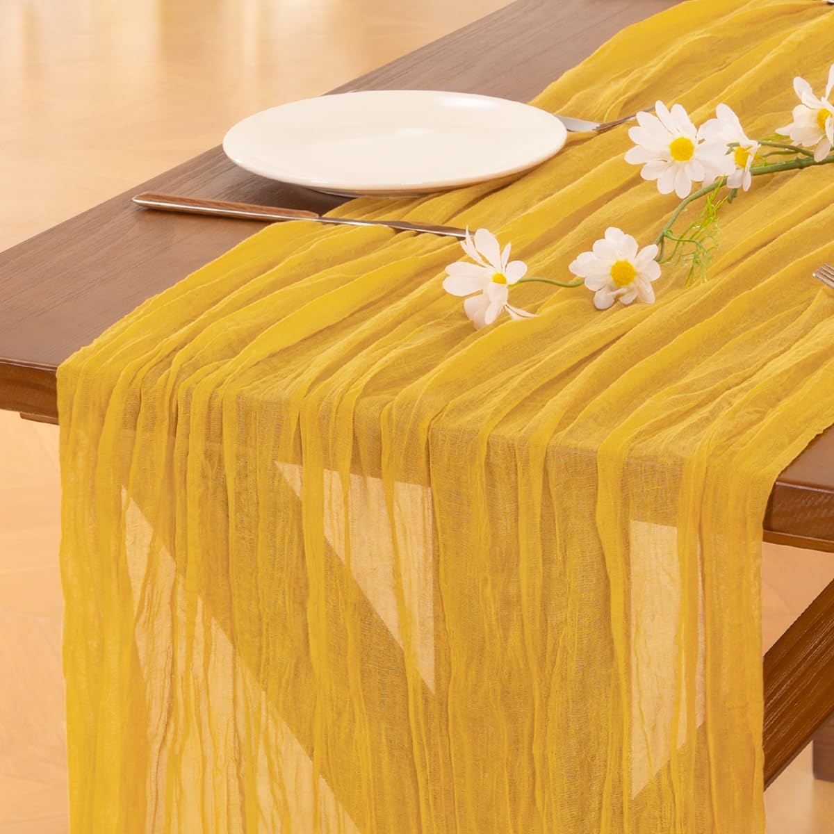 Socomi 10pcs Gold Yellow Cheesecloth Table Runner for Events
