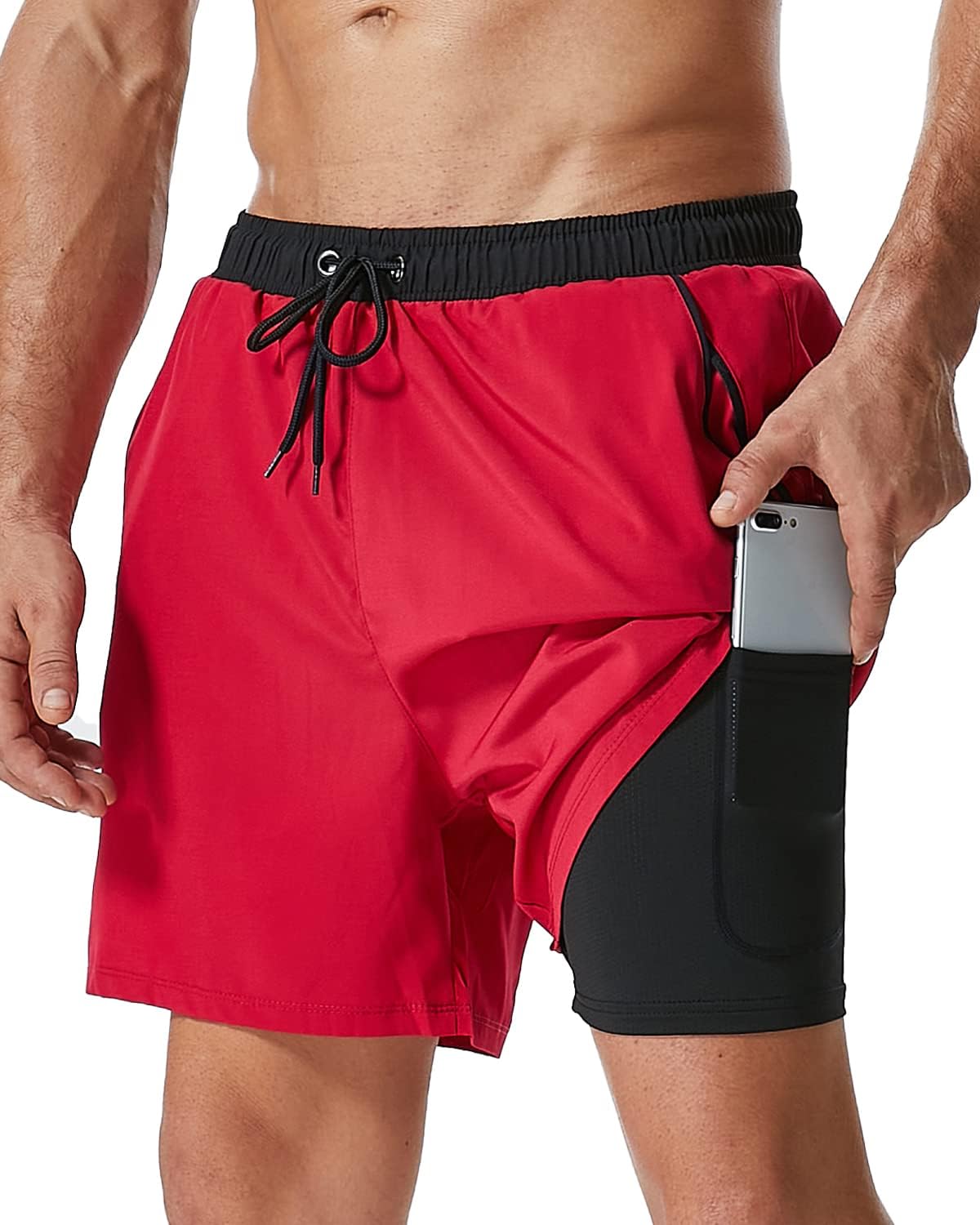 SILKWORLD Mens Swim Trunks with Compression Liner for Comfort