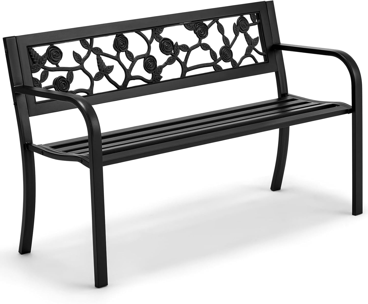 AVAWING Outdoor Bench for 2, Elegant Metal Frame with Floral Design