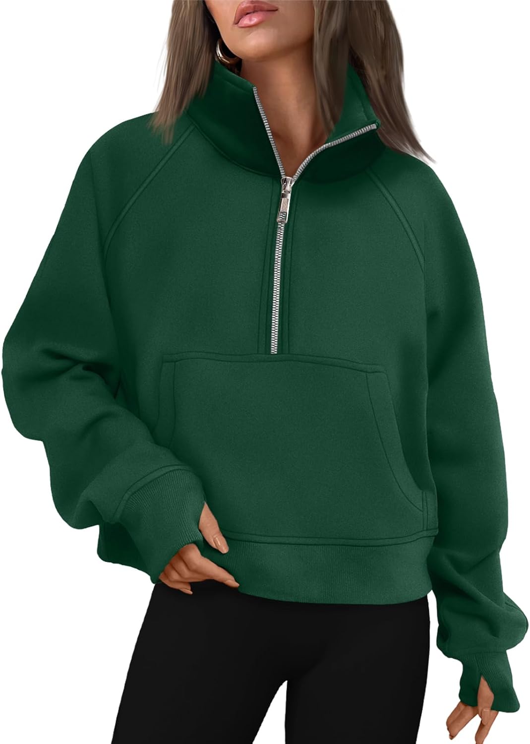 AUTOMET Womens Half Zip Cropped Pullover Fleece Hoodies