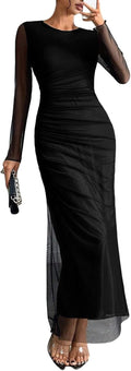 Women's Tie Dye Long Sleeve Maxi Dress Bodycon Ruched