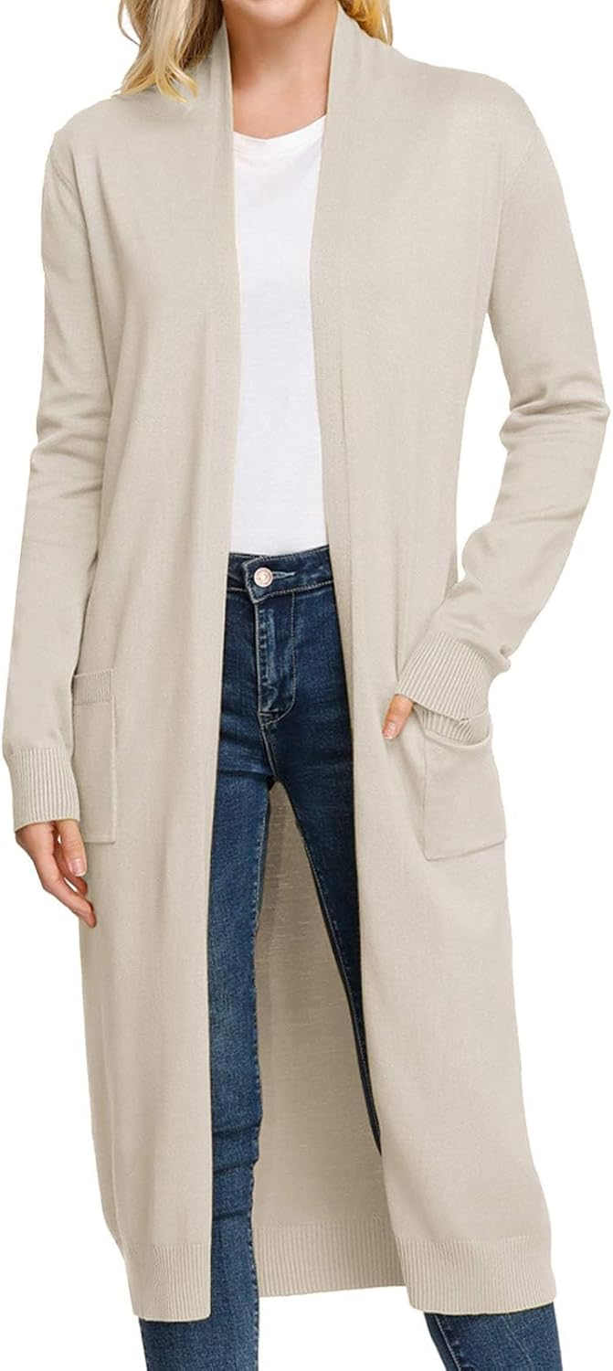 Essential Solid Open Front Maxi Long Knitted Cardigan Sweater