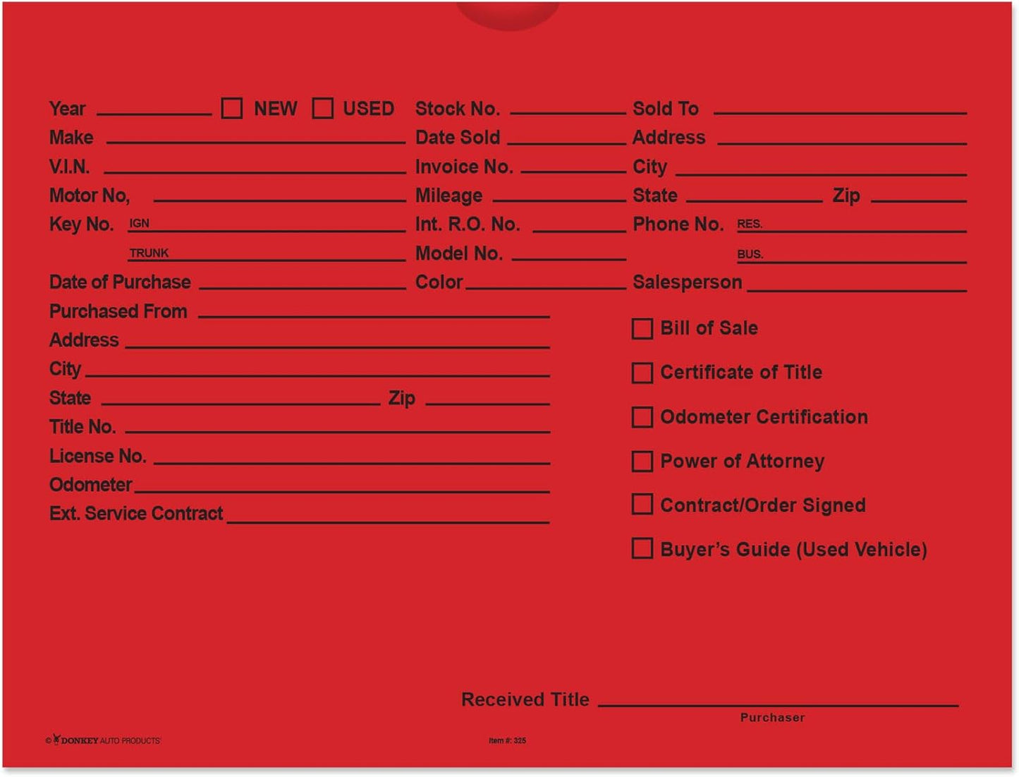 Printed Vehicle Deal Envelopes 9x12 for Efficient Organization