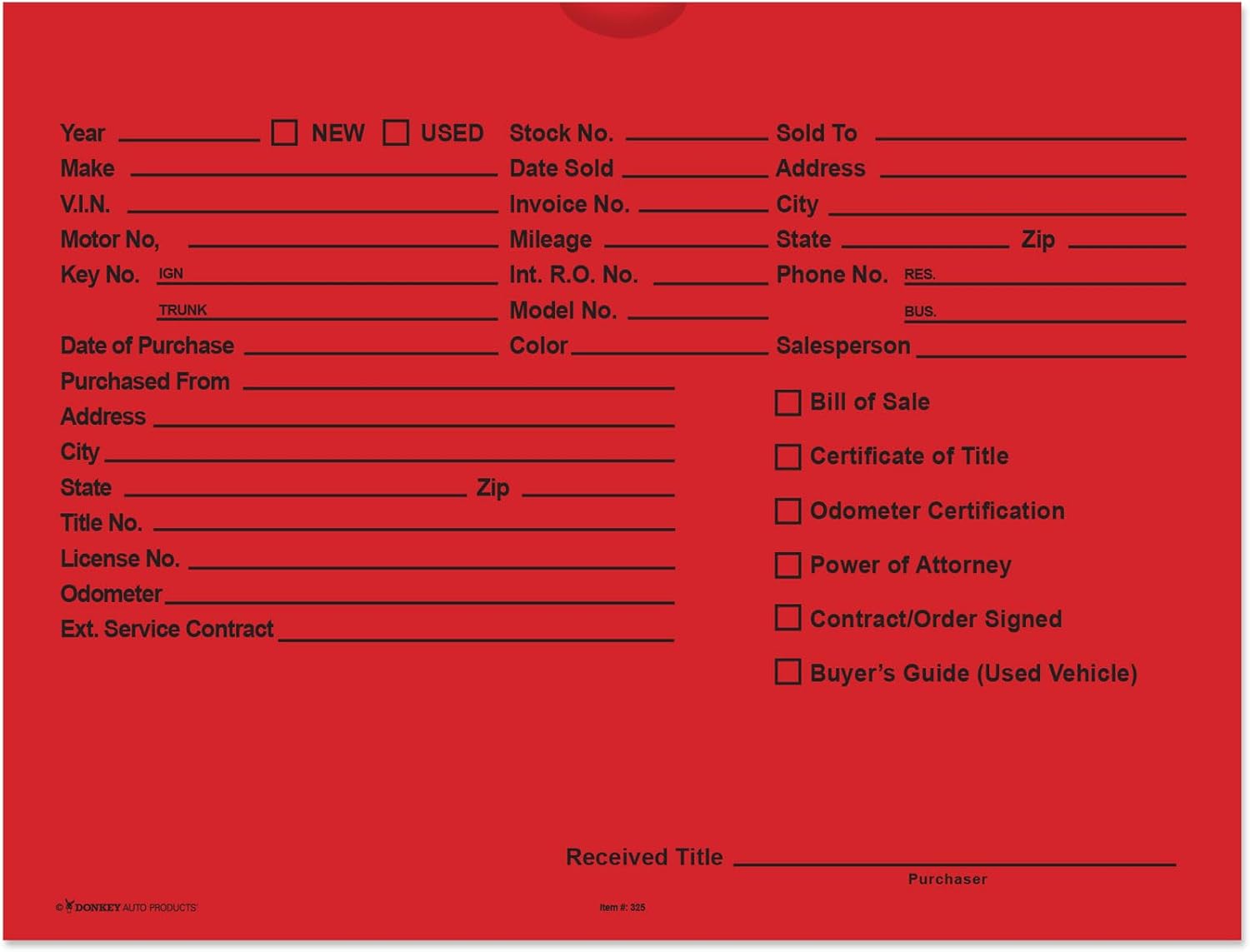 Printed Vehicle Deal Envelopes 9x12 for Efficient Organization