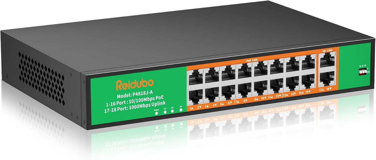 16 Port PoE Switch with 300W Power and Gigabit Uplink Ports
