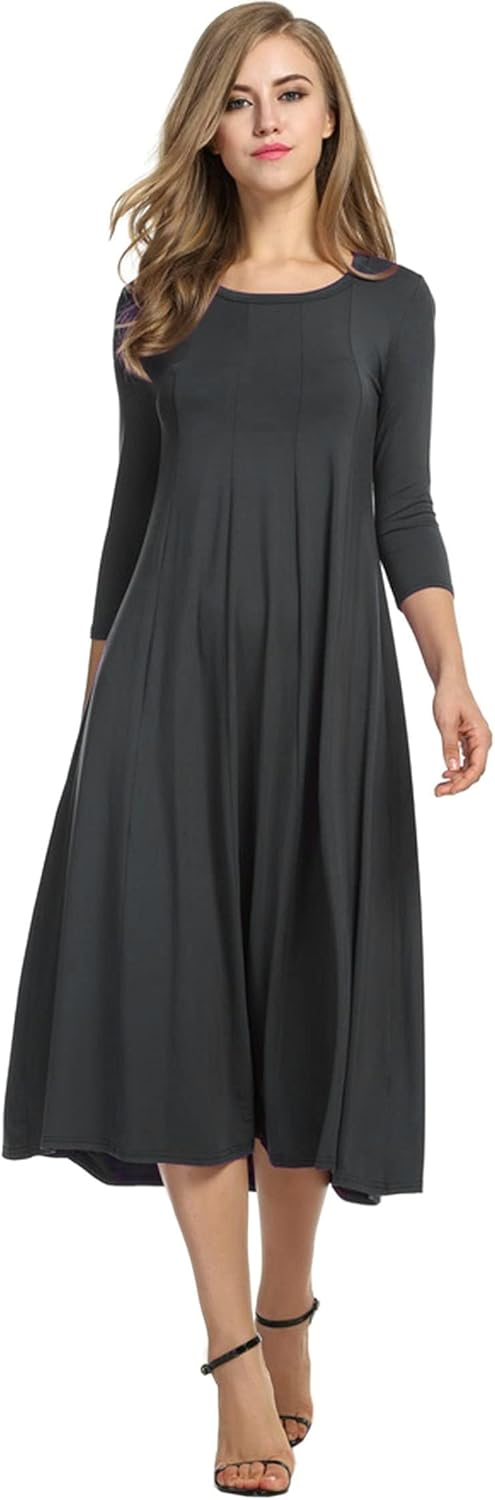 HOTOUCH Women's 3/4 Sleeve A-line Flare Midi Long Dress Review
