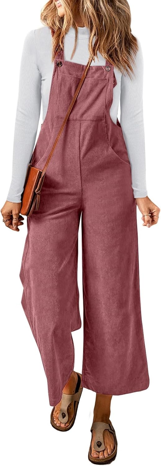 Corduroy Overalls for Women: Casual Loose Jumpsuit with Pockets