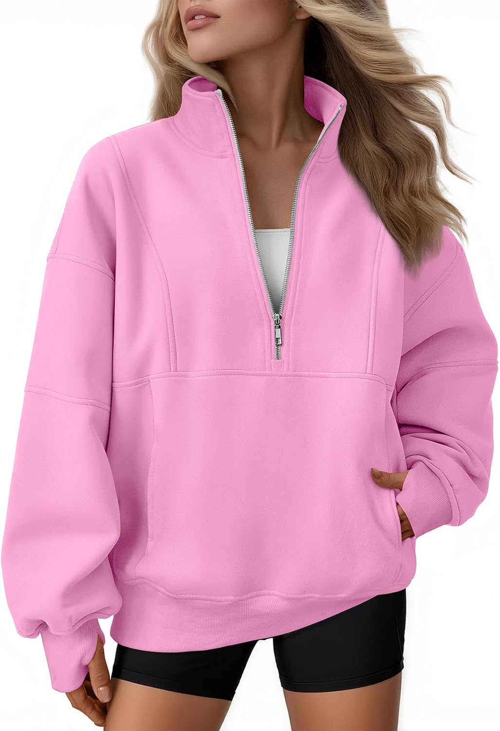 AUTOMET Womens Quarter Zip Oversized Sweatshirts for Comfort